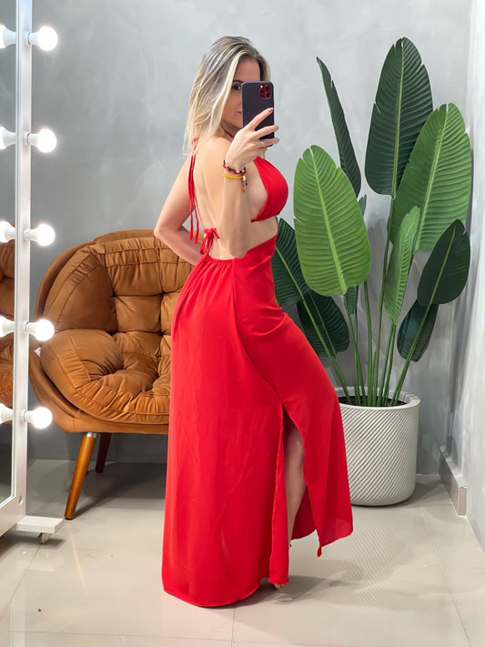 Vestido Longo em Duna Frente Única com Amarração Thaila Ref. 1851