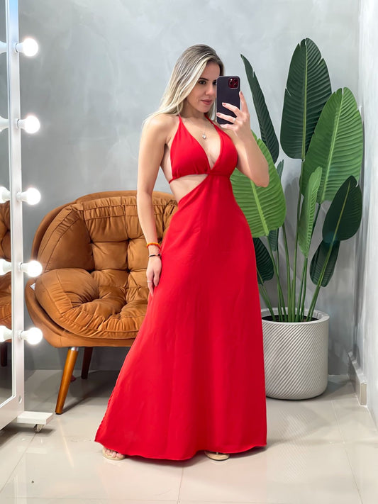 Vestido Longo em Duna Frente Única com Amarração Thaila Ref. 1851